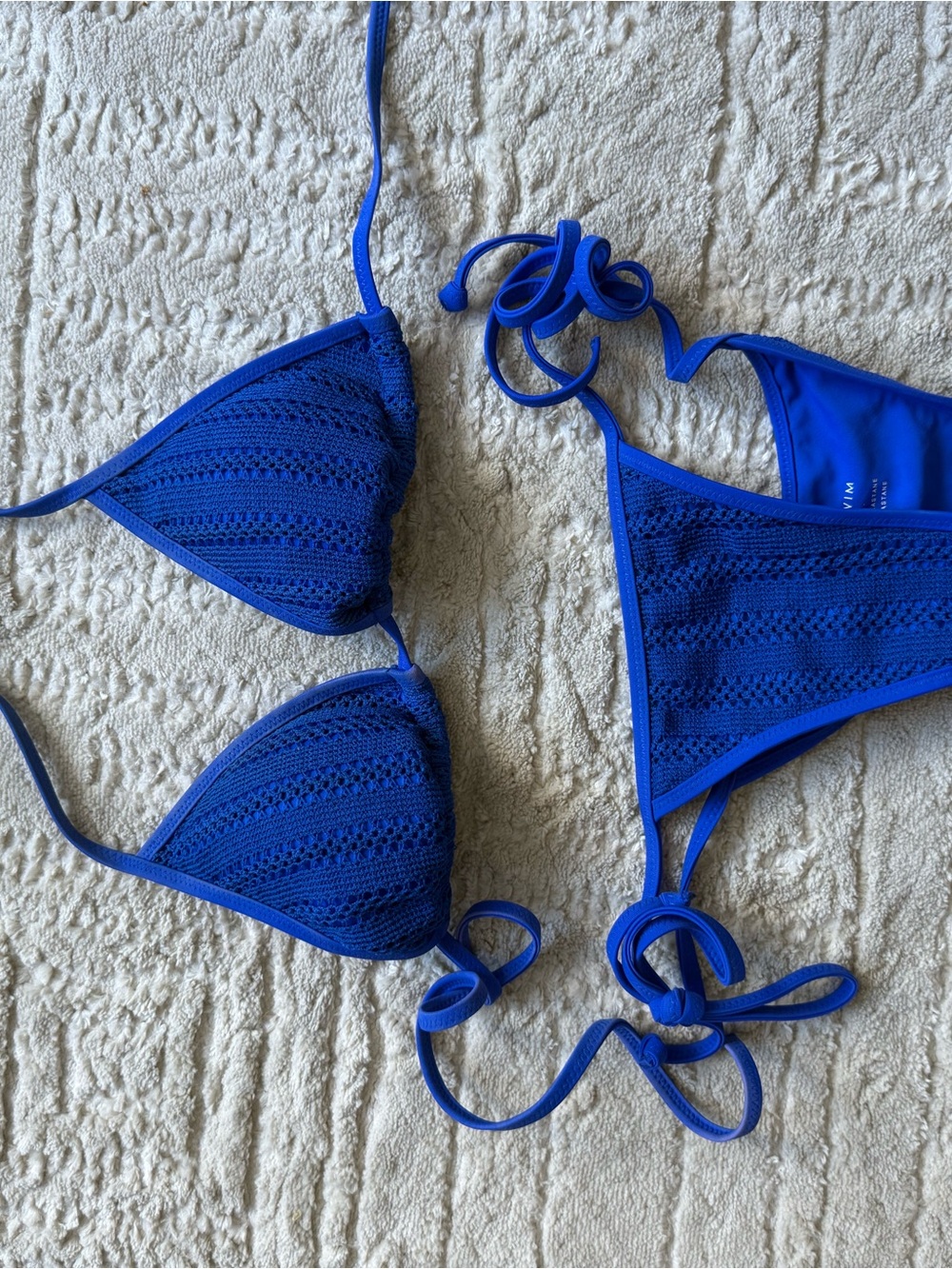 White Fox Boutique Royal Blue Crochet Triangle Bikini Set